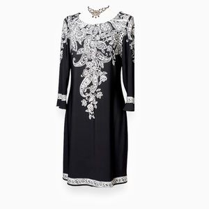 Maggy London Black and White Paisley Midi Dress